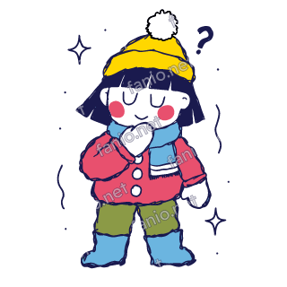 Nuri thinks with one mitten at the chin under a small question mark.