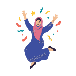 Salma jumps with both arms raised as confetti flies around her.