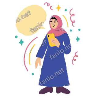 Salma holds a yellow phone, a big pale yellow speech bubble floating beside her head.