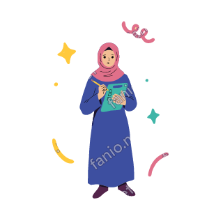 Salma holds a teal clipboard and ticks its boxes with a pencil.