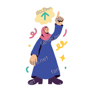 Salma points up at a pale yellow cloud with a teal up arrow inside it.