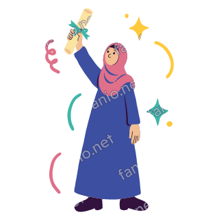 Salma raises a rolled diploma tied with a teal ribbon high in one hand.