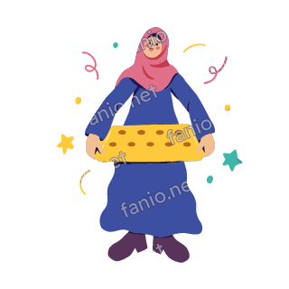 Salma carries a yellow tray of round maamoul cookies, holding it by both ends.