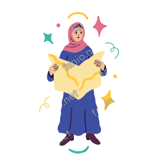 Salma holds open a big pale yellow folded map in both hands and looks at it closely.