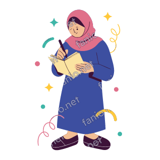 Salma writes in an open notebook held in one hand, a pencil in the other.
