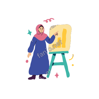 Salma points at a rising bar chart on a pale yellow board standing on a teal easel.