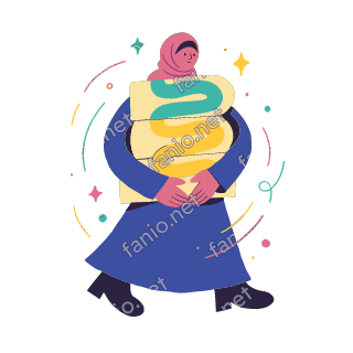 Salma carries a tall stack of three books with both arms.