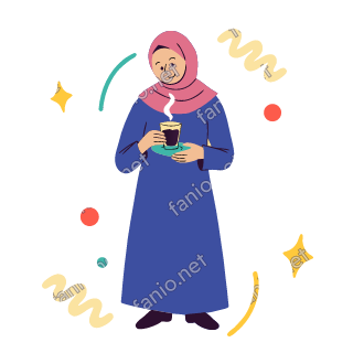 Salma holds a small glass of tea on a teal saucer in both hands as steam rises from it.