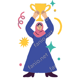Salma lifts a yellow trophy cup high above her head with both hands.