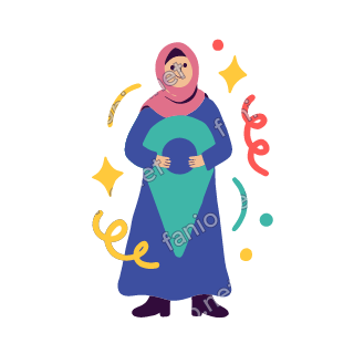 Salma holds a big teal map pin upright with both hands.