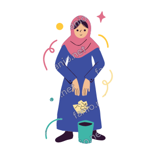 Salma drops a crumpled paper ball into a small teal bin.