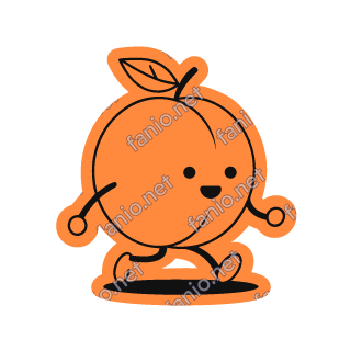 A tangerine apricot sticker with a leaf, rolling along happily.