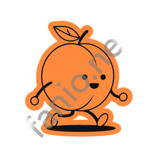 A tangerine apricot sticker with a leaf, rolling along happily.