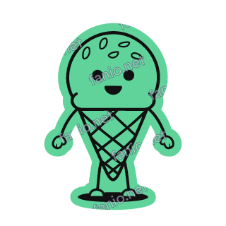 A mint green ice cream cone sticker with pistachio flecks.