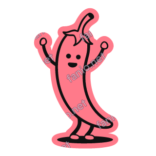 A coral pink chili pepper sticker with both arms up.
