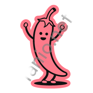 A coral pink chili pepper sticker with both arms up.