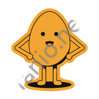 An amber egg sticker standing proud, hands on hips.