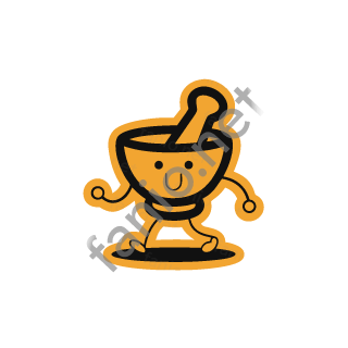 An amber mortar and pestle sticker marching along.