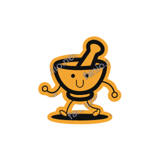 An amber mortar and pestle sticker marching along.