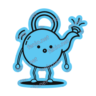 A sky blue round tea kettle sticker, whistling.