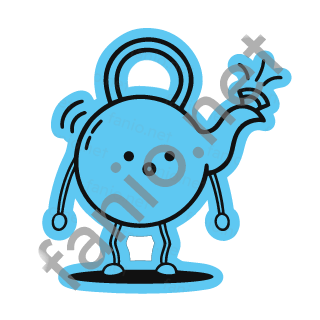 A sky blue round tea kettle sticker, whistling.
