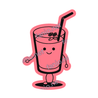 A coral pink glass of jallab with a straw and floating nuts.