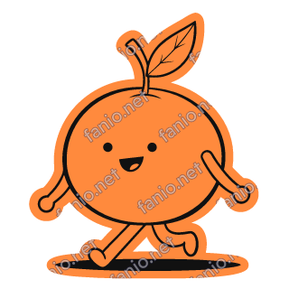 A tangerine orange sticker with a leaf, walking happily.