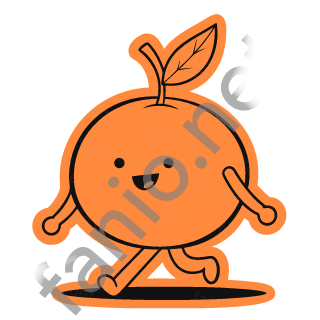 A tangerine orange sticker with a leaf, walking happily.
