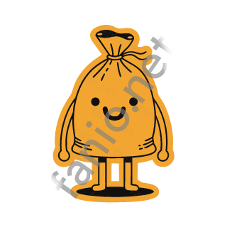 An amber sack of rice tied at the top, standing with its feet apart.