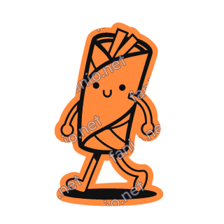 A tangerine shawarma wrap sticker walking proudly.