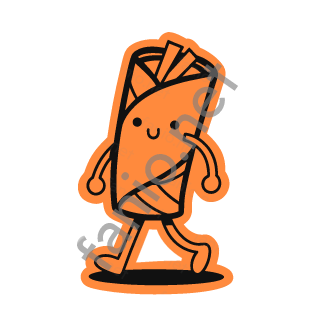 A tangerine shawarma wrap sticker walking proudly.