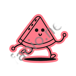 A coral pink watermelon wedge sticker running fast.