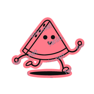 A coral pink watermelon wedge sticker running fast.