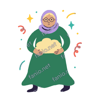 Teta carries a tray of round flatbread in both hands.