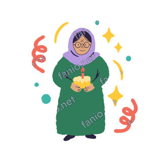 Teta holds a small cake with one lit candle in both hands.
