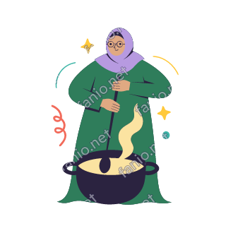 Teta stirs a big dark pot with a long spoon while steam rises above it.