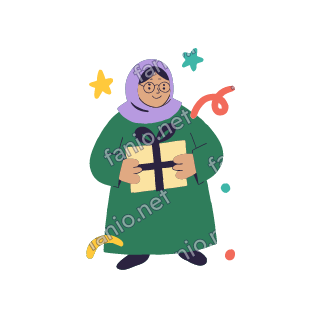Teta holds out a wrapped gift box in both hands and smiles.