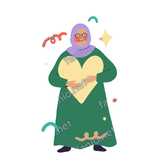Teta holds a big pale yellow heart close to her chest in both hands and smiles warmly.