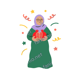 Teta holds a big open red pomegranate in both hands, showing its seeds.