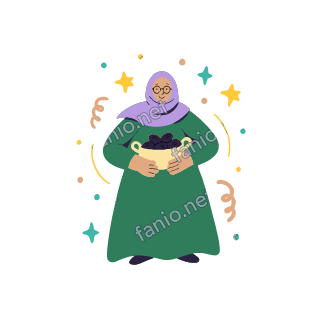 Teta holds a small bowl of dates in both hands and smiles.