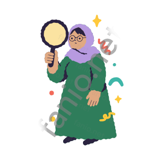 تيتا تدقق النظر عبر عدسة مكبرة كبيرة تمسكها بيد واحدة.