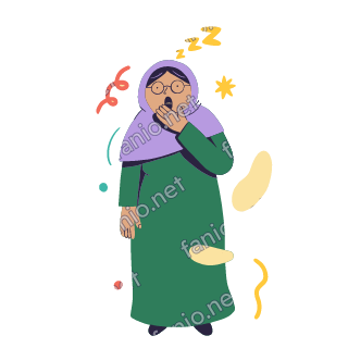 Teta yawns with one hand over her mouth while small zzz stars drift above her.