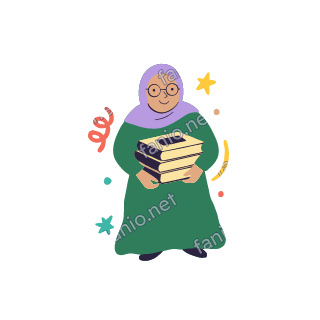 Teta carries a stack of three books in both arms.