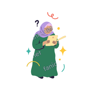 Teta looks at a tablet in her hands, puzzled, with a small question mark above her.