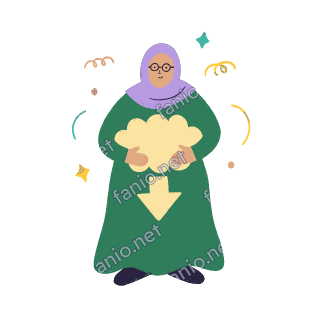 Teta holds a big cloud in both hands with a down arrow below it.