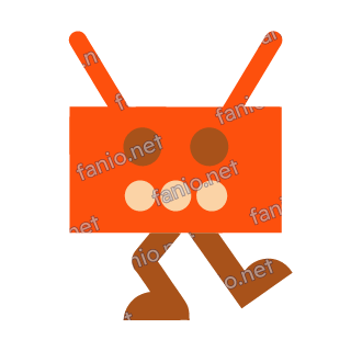 An orange wifi router mascot with two antennas, round eyes and three pale lights for a mouth, dancing on two brown legs.