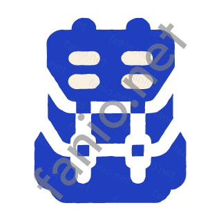 A blue backpack with cut out pockets and straps.