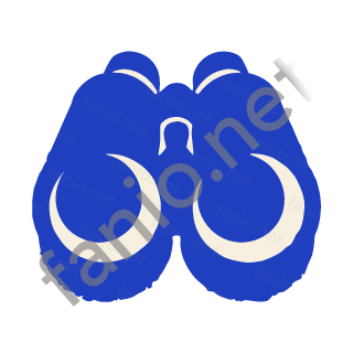 A pair of blue binoculars with two round lenses.