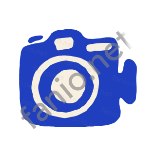 A blue camera with a round cut out lens.
