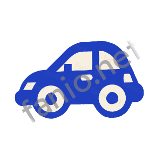 A blue car seen from the side with cut out windows and wheels.